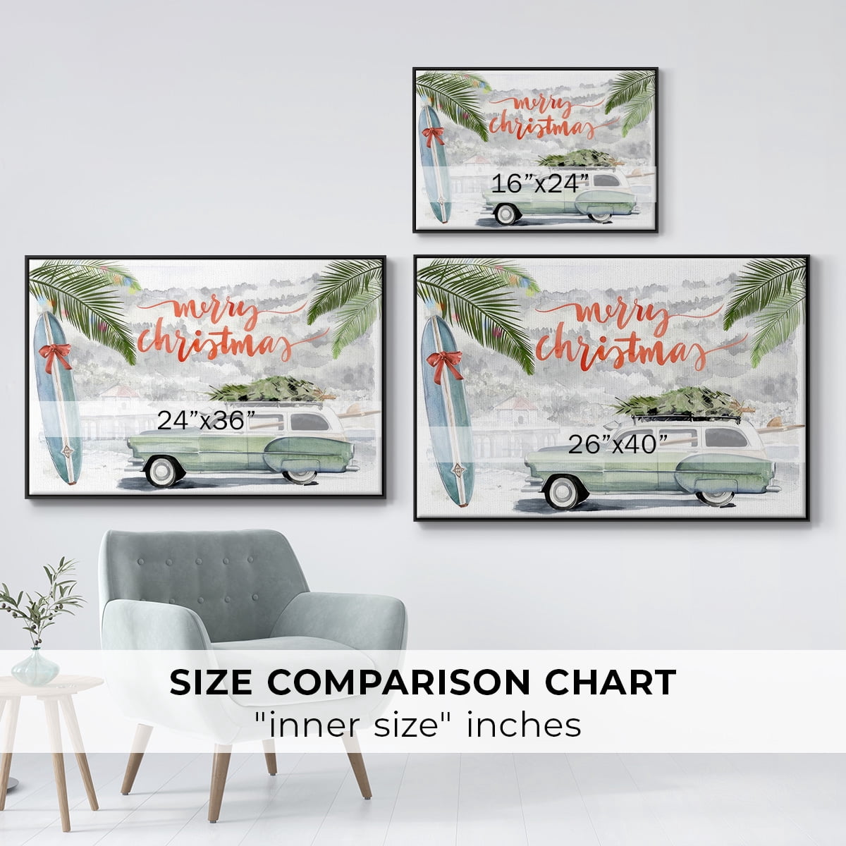 So Cali Christmas Collection A - Framed Gallery Wrapped Holiday Canvas - 17 x 25 - Black Frame