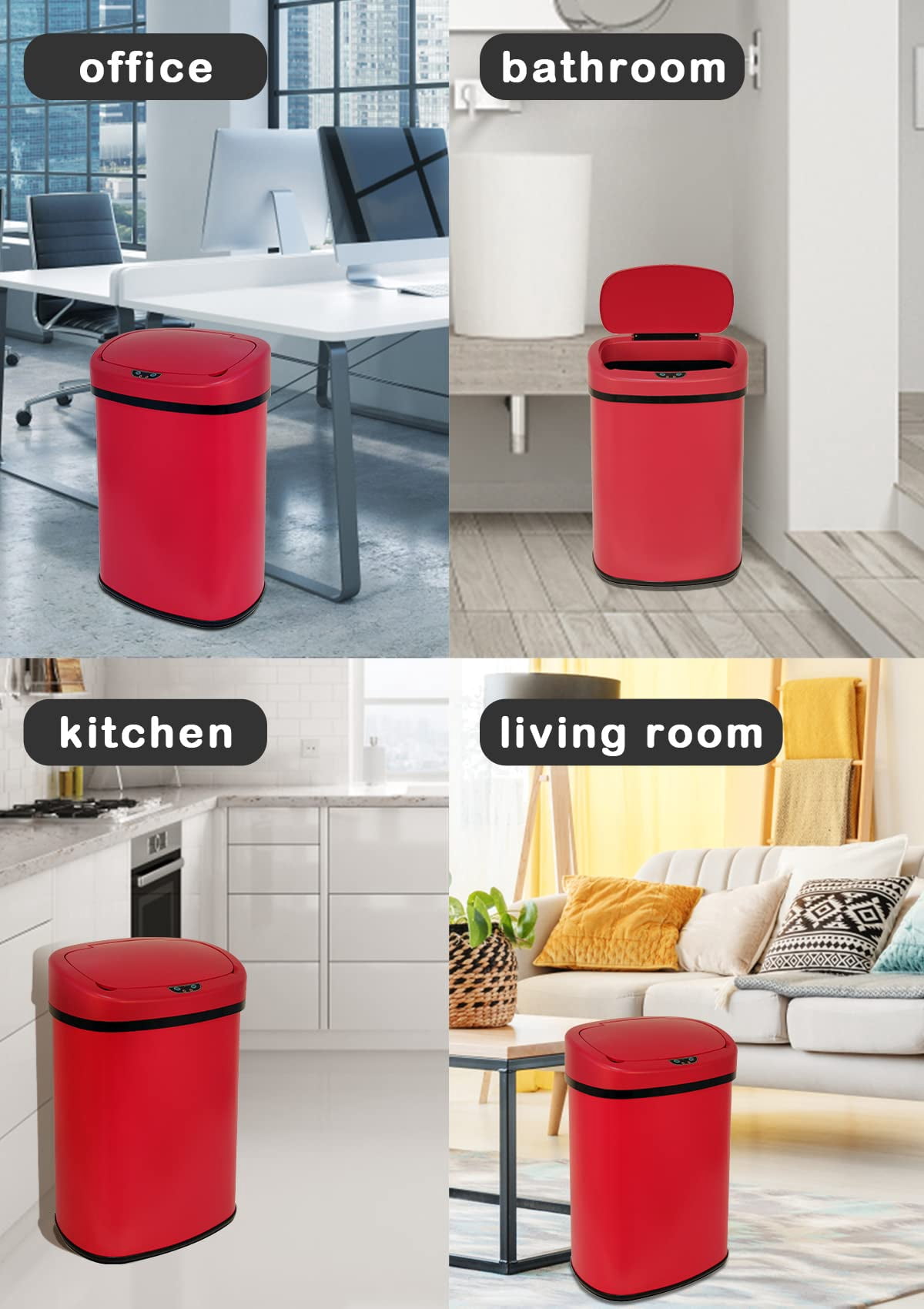 13 Gallon Kitchen Garbage Can Automatic Trash Can 13 Gallon Stainless Steel Trash Can Touch Free Bathroom Trash Can with Lid for Bathroom, Kitchen, Office