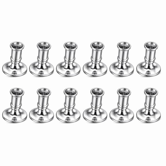Stcellnmex 12 Pack Silver Plastic Window Taper Candlestick Holders For Flameless LED Pillar Candles Wedding Halloween Christmas Table Centerpiece Decor