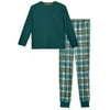 Sleep On It Boys 2-Piece Fleece Plaid Pajama Sets, Green & White Pajama Sets for Boys, Size L (12/14)