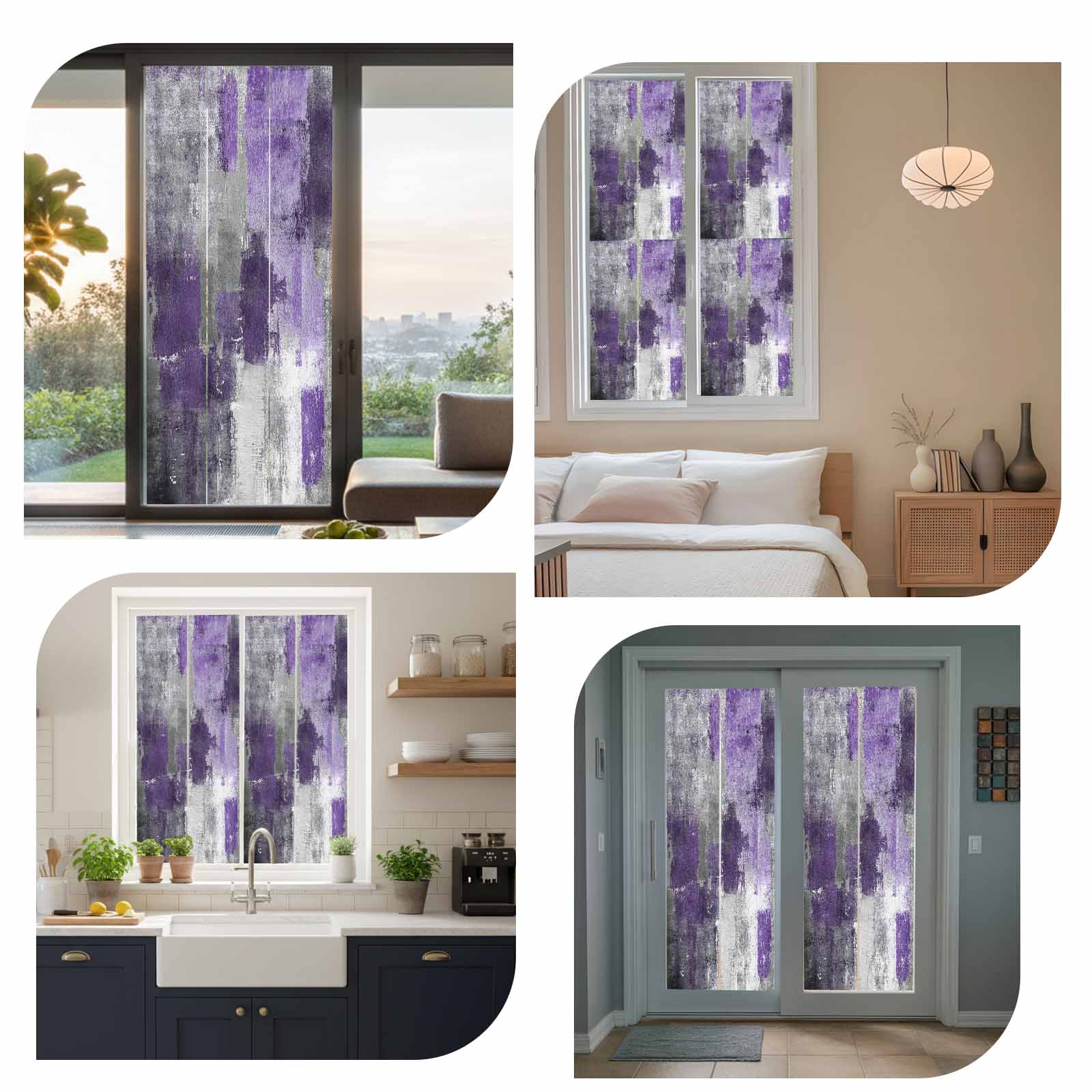 Purple Grey Privacy Window Film, Decorative Frosted Glass Window Film, Modern Oil Painted Abstract Art Aesthetics Reusable Peel and Stick Static Cling for Home Bathroom Office Glass Door 35.4"x78.7"