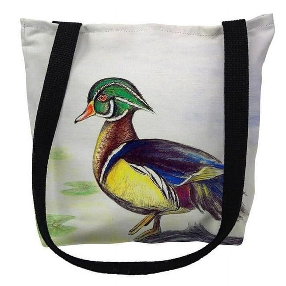 Betsy Drake TY145M 16 x 16 in. Male Wood Duck Beige Script Tote Bag - Medium