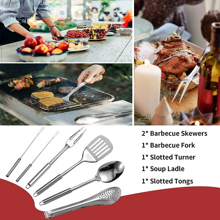 BBQ Grill Utensils Set, 3 PCS Stainless Steel Kit with Spatula, Tongs, and  Fork - Rust-Proof and Durable Accessories for Outdoor Barbecue