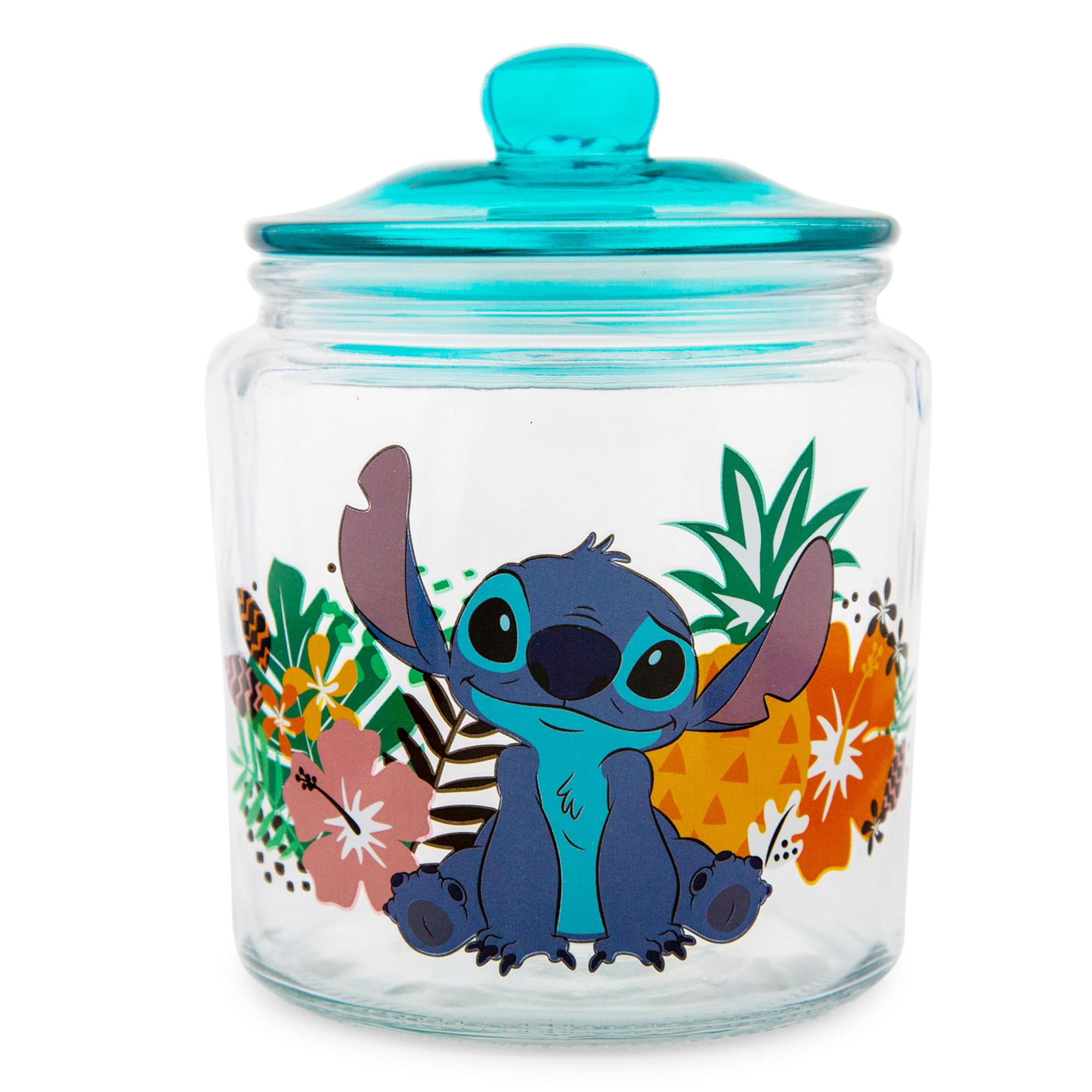 Disney Lilo & Stitch Glass Snack Jar Container With Lid 6 Inches Tall