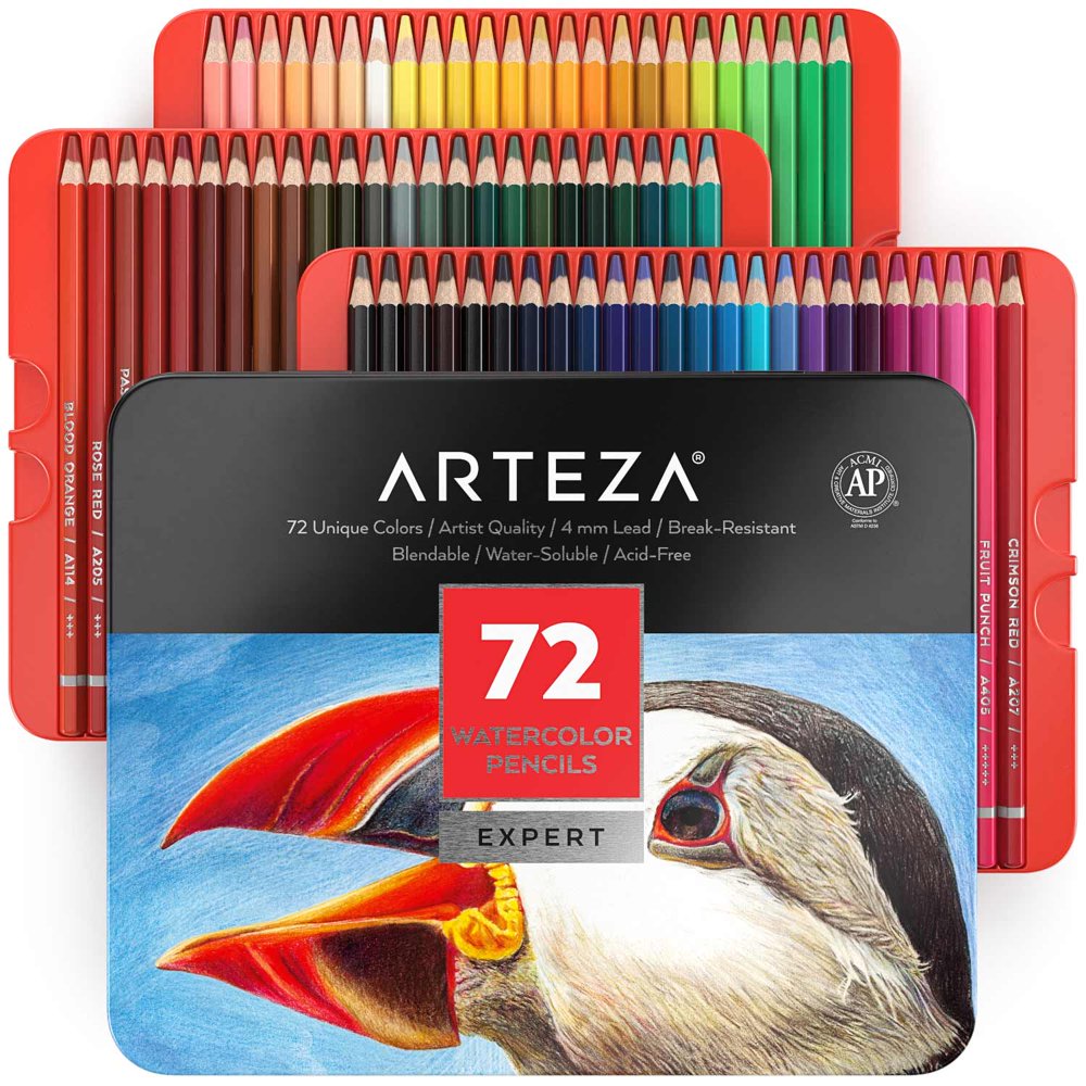 Arteza Professional Watercolor Pencils, Assorted Colors, Coloring Set