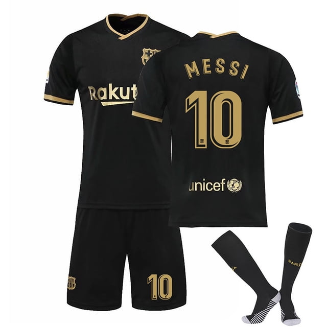Conjunto de camisetas KEVCHE 2021 FC Barcelona 3 Piezas Niños MESSI Jersey #10 Negro 10/18