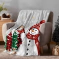 thumbnail image 2 of Red Snowman Flannel Blanket for Bed,Travel and Camping, Christmas Let Snow Pine Trees Bird Snowing Grey Super Soft Cozy Blanket for All Seasons 50"x60", 2 of 9