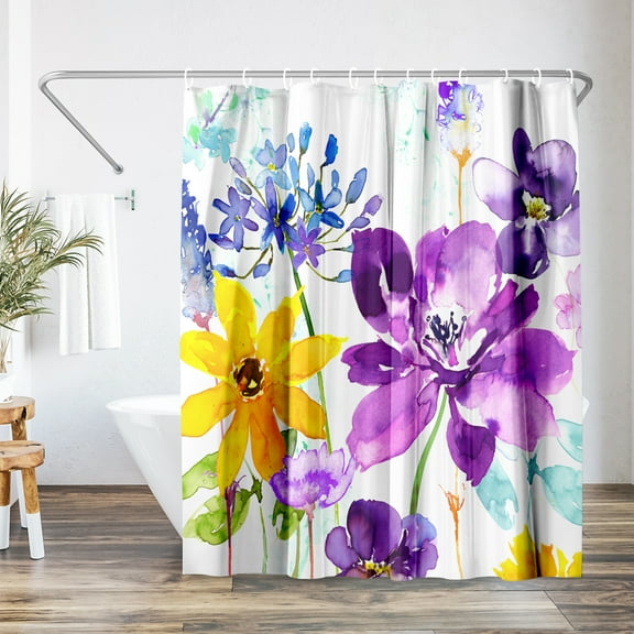 Americanflat 71" x 74" Shower Curtain, Floral Shimmer by Harrison Ripley