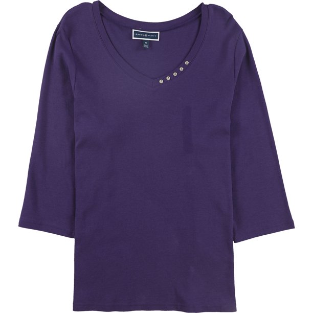 Karen Scott Blusa de jersey con ribete de botones para mujer, Púrpura, 2X
