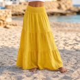 thumbnail image 4 of IUYRTFE Women's Tiered Maxi Skirt Cotton Linen Blend Elastic Waist A-Line Long Summer Beach Skirt, 4 of 5