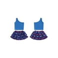 thumbnail image 3 of Aojekbee 4th of July Toddler Girls Outfits Solid Color One Shoulder Sleeveless Tank Tops Stars Print Ruffles Skirts 2Pcs Clothes Set, 3 of 10