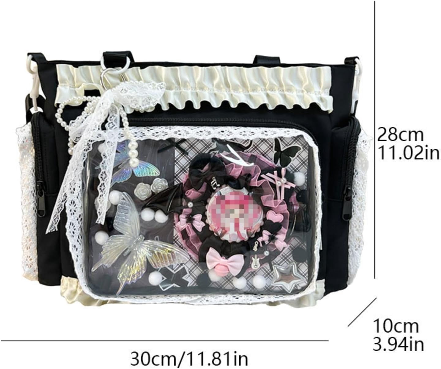 SPEKSEE Lace Itabag Ruffle Shoulder Purse， Pin Display Bag with Insert Anime Badge Display