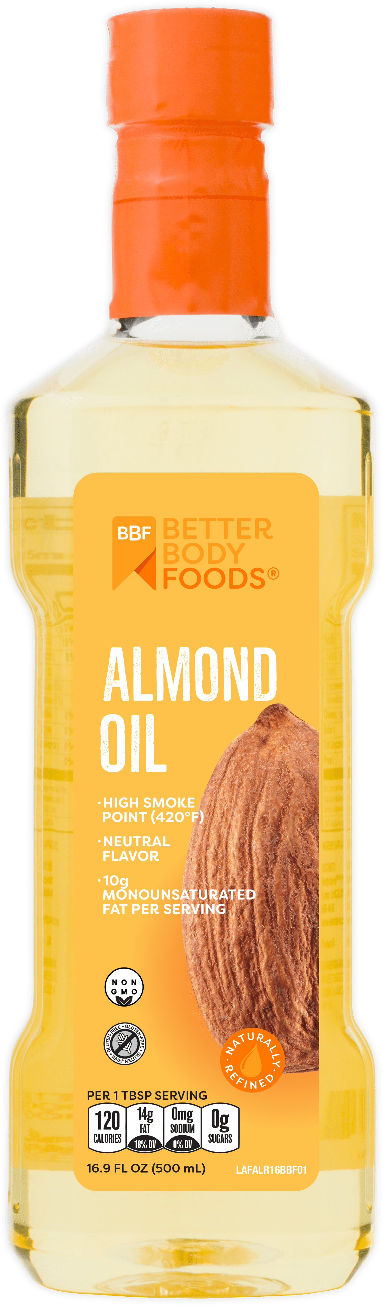 BetterBody Foods Refined Almond Oil High Smoke Point, 16.9 Fl Oz