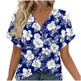 thumbnail image 2 of JTZGDY Womens T Shirts Cute Boho Floral Printed Short Sleeve Summer Graphic Tshirt Tops Trendy V Neck Loose Fit Casual Tunic Blouse Blue#03 XL, 2 of 8