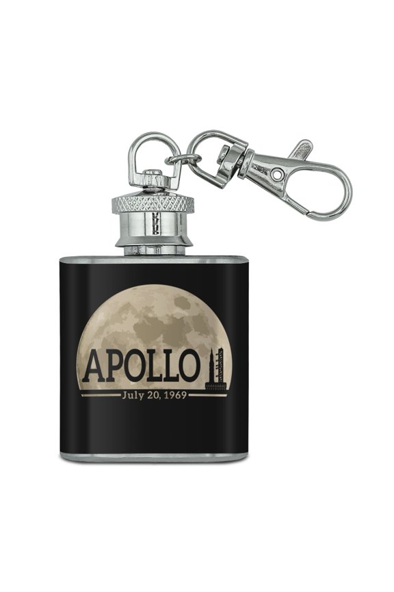 NASA Apollo 11 Moon with Saturn V Rocket and Launchpad Stainless Steel 1oz Mini Flask Key Chain