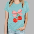 thumbnail image 4 of Rezuofi 1 Pcs Women's Graphic Vintage Tees Cherry Bow Letter Print Round Neck T Shirt Casual Summer Short Sleeve Trendy Tops, 4 of 5
