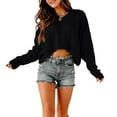 thumbnail image 4 of Women's V Neck Long Sleeve Cable Knit Oversized Cropped Sweater Pullover, 4 of 6