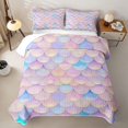 thumbnail image 2 of Manfei Cute Mermaid Tail Twin Quilt Set, Dreamy Fish Scale Twin Coverlet Set, Pink Blue, 2 Pieces, 1 Bedspread and 1 Pillowcase, 2 of 7