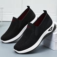 thumbnail image 4 of Floleo Women's Slip-On Hollow Knit Mesh Walking Shoes, Round Toe Cushioned Curved Midsole Footwear, Six Solid Tone Non-Slip Breathable Daily Casual Loafers(Black,9), 4 of 9