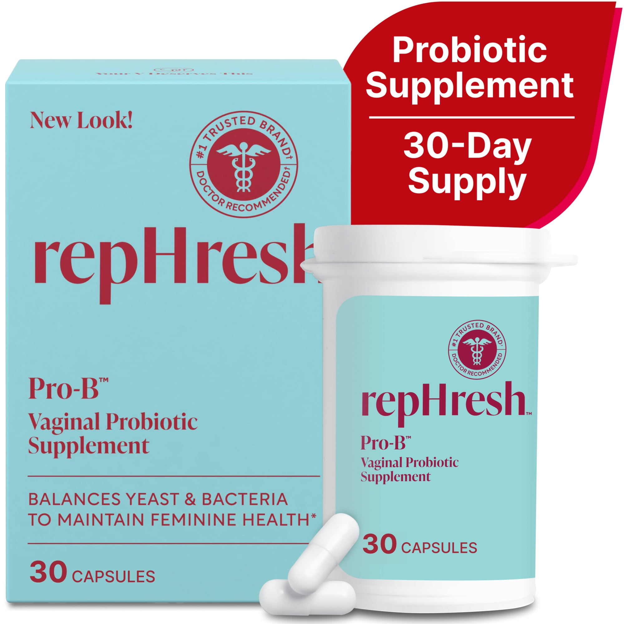RepHresh Pro-B Vaginal Probiotic Supplement, Probiotic for Women, Balances Yeast and Bacteria to Maintain Feminine Health, Daily Oral Capsules, 30 Count