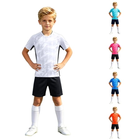 LIIPEE Summer Outfits For Boys Athleisure Short Sleeve V Neck Tees And Shorts 2 Piece Set Children Breathable Lightweight Sports Training Outfit Sets 7-8 Years