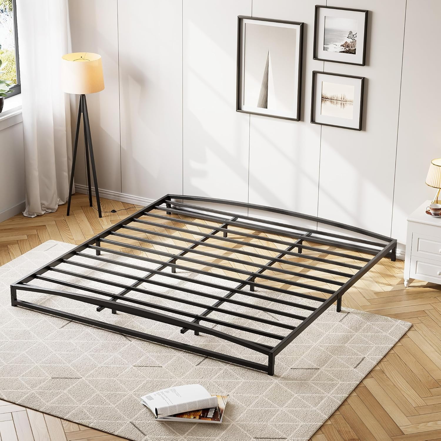 Low Profile King Bed Frame, 6 Inch Heavy Duty Metal King Size Platform Bed Frame, Mattress Foundation with Steel Slat Support, No Box Spring Needed, Easy Assembly, Black
