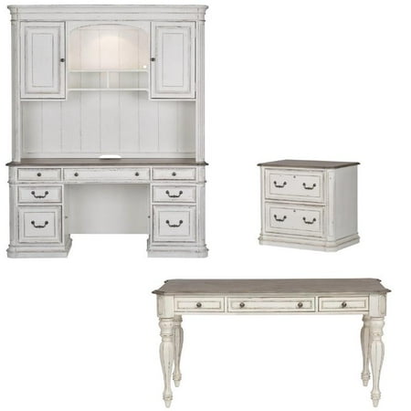 3 Piece Office Set Of Credenza Hutch With Lateral File And Desk