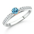 thumbnail image 2 of Gem Stone King 10K White and Rose Gold Swiss Blue Topaz and White Lab Grown Diamond Engagement Ring for Women (0.38 Cttw, Gemstone November Birthstone, Round 3.5MM, Size 7), 2 of 4