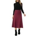 thumbnail image 2 of Falda midi de suéter elástica de cintura alta de punto acanalado para mujeres Inspire Chic en color burdeos, 2 of 6