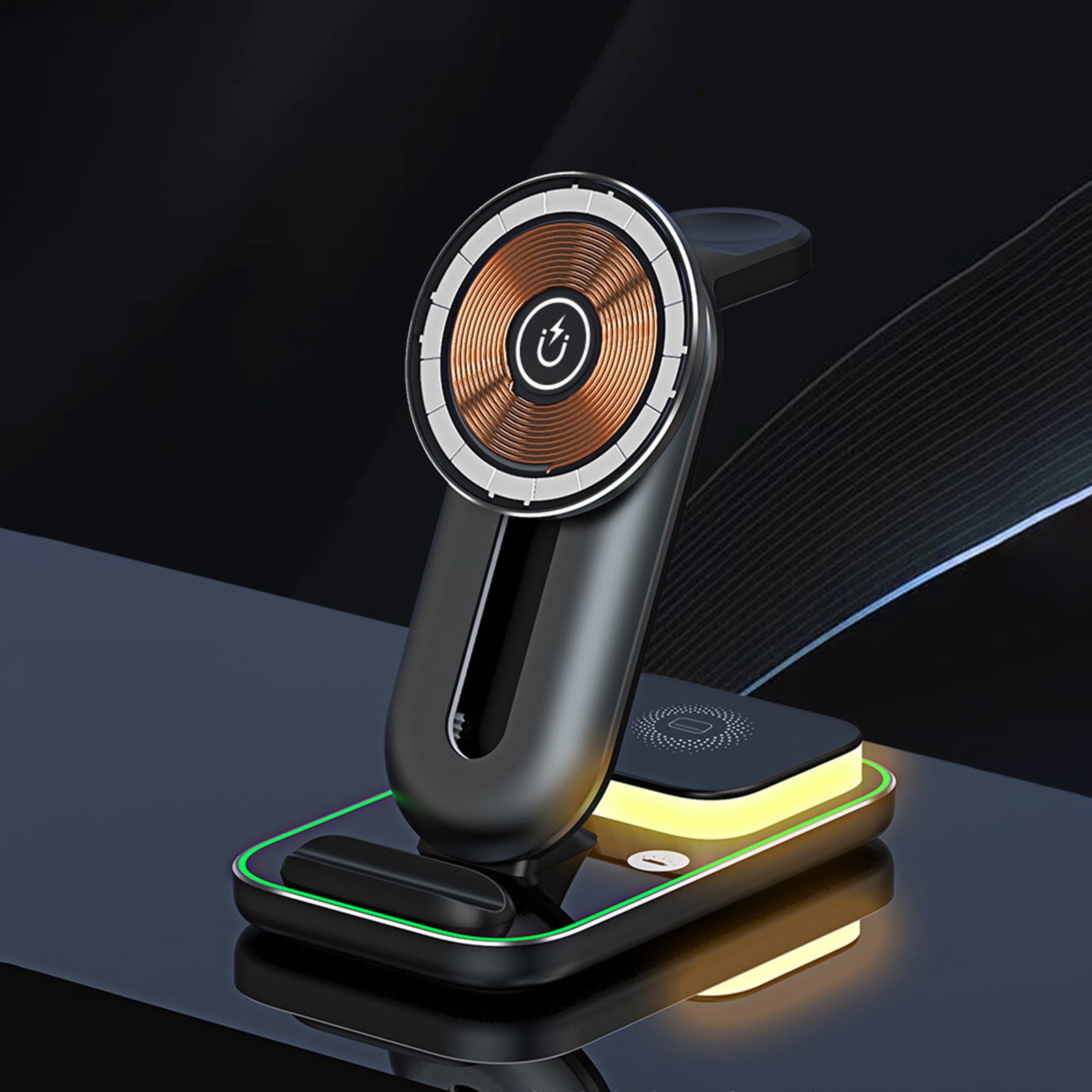 Oggfader Wireless Charger Stand Smart 15W Wireless Fast Charging Mobile Phone Watch Earphone Night Light 4 In 1 Wireless Charger Supports Android And IOS Mobile Phone Bracket