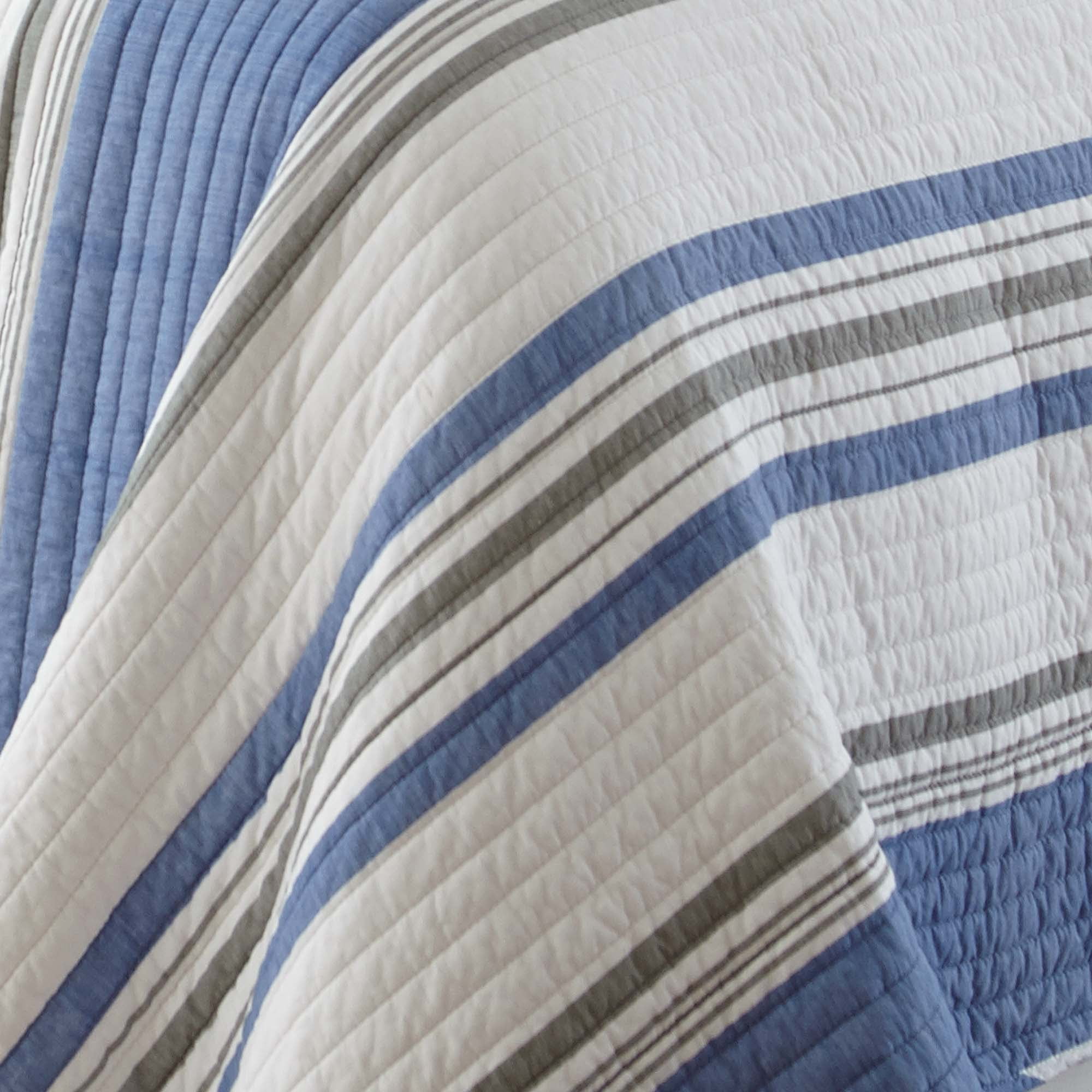 Levtex Home - St Bart Quilt Set - Twin Quilt + One Standard Pillow Sham - Nautical - Blue, Grey, and White - Quilt Size (68x86in.) and Pillow Sham Size (26x20in.) - Reversible - Cotton Fabric