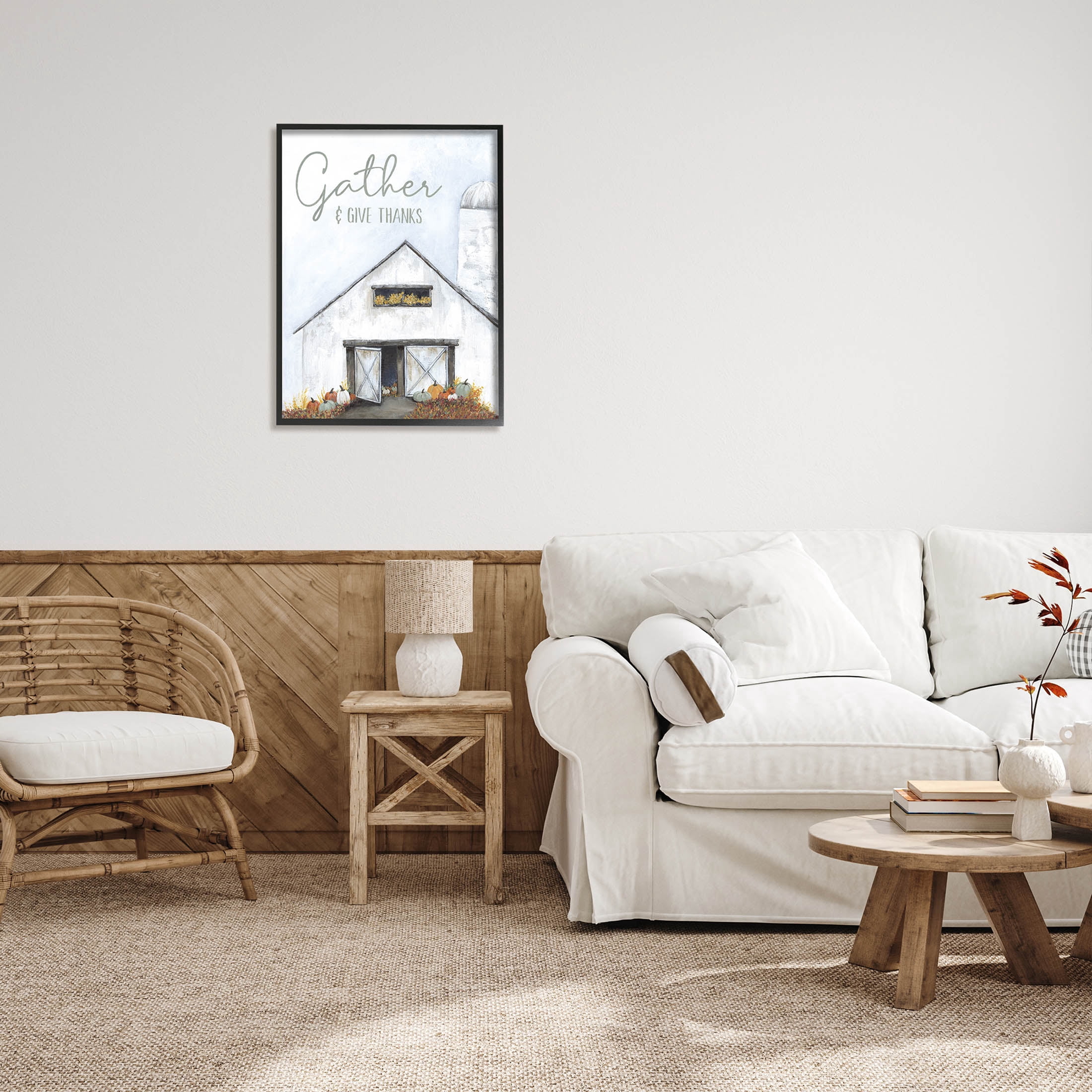 Gather & Give Thanks Autumn Barn Holiday Graphic Art Black Framed Art Print Wall Art
