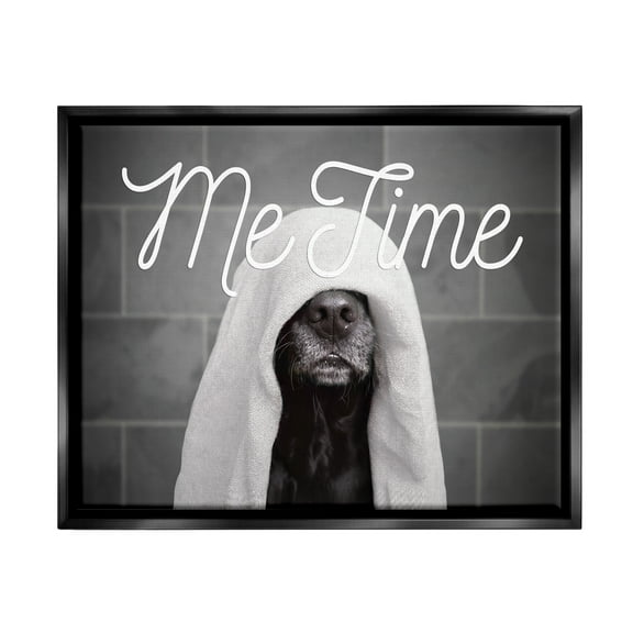 Stupell Industries Me Time Pet Dog Bathroom Portrait Jet Black Framed Floating Canvas Wall Art, 16x20, by Adobe Stock