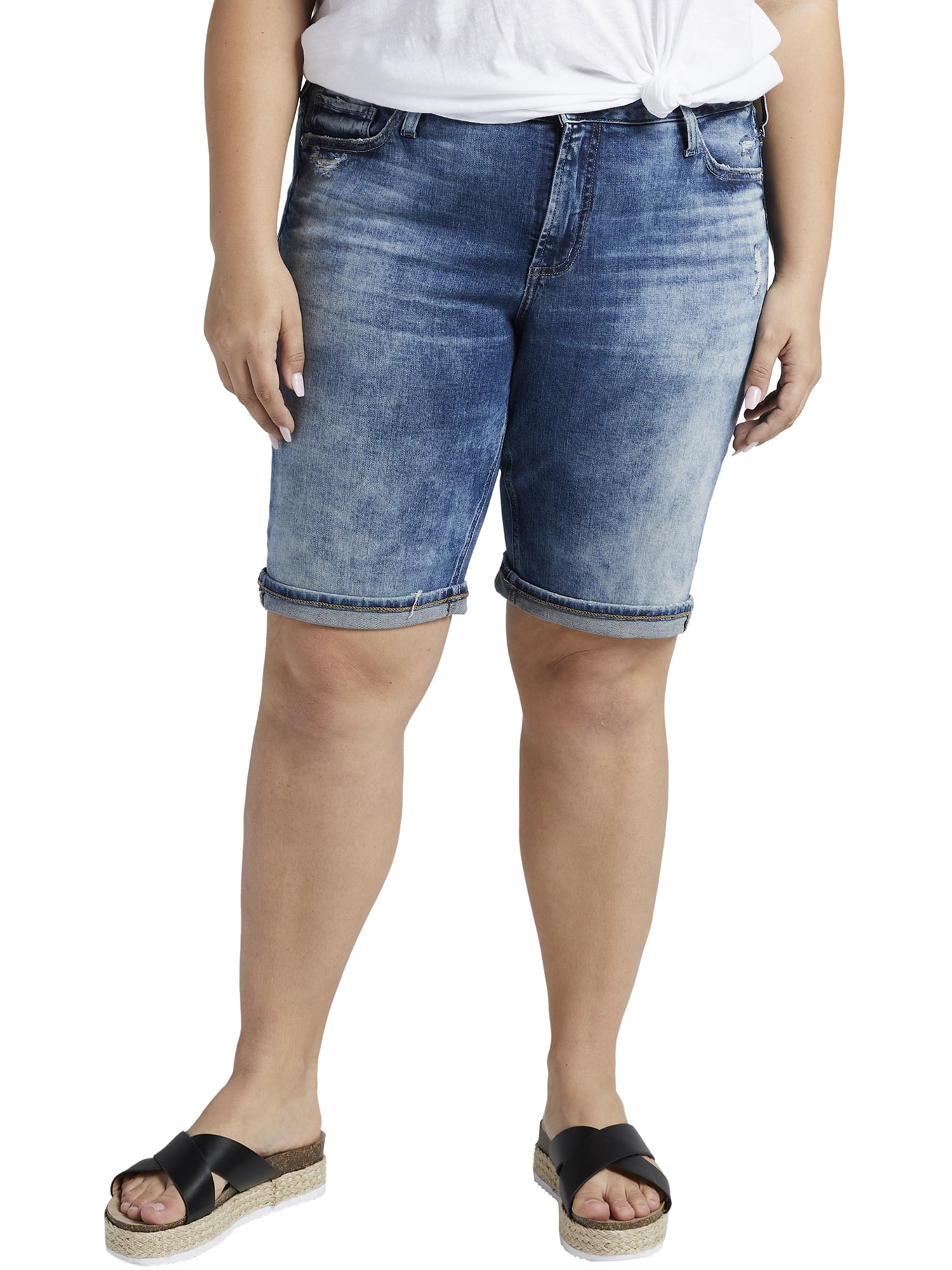 Silver Jeans Co. Women's Plus Size Elyse Mid Rise Bermuda Short Waist sizes  12-24 - Walmart.com