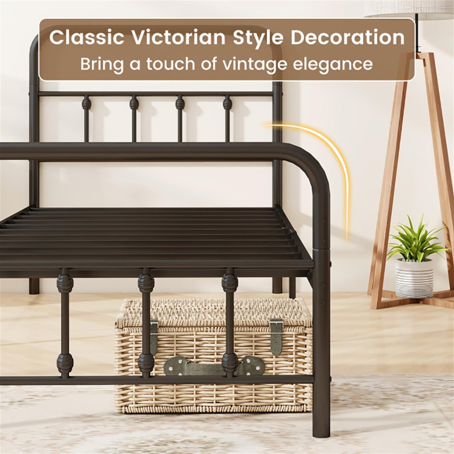 Demi Bonn Classic Metal Platform Bed Frame with Victorian Style Iron-Art Headboard/Footboard/Under Bed Storage/No Box Spring Needed/Twin Size, Black