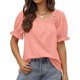 thumbnail image 1 of Blusa de manga corta de color puro, holgada, suave y agradable para la piel, para oficina y exteriores, camiseta de manga abullonada para mujer XXL rosa, 1 of 6