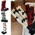 thumbnail image 2 of Women Twist Cable Knit Leg Warmer Sweet Bowknot Stretch Leg Cover Boot Socks, 2 of 20