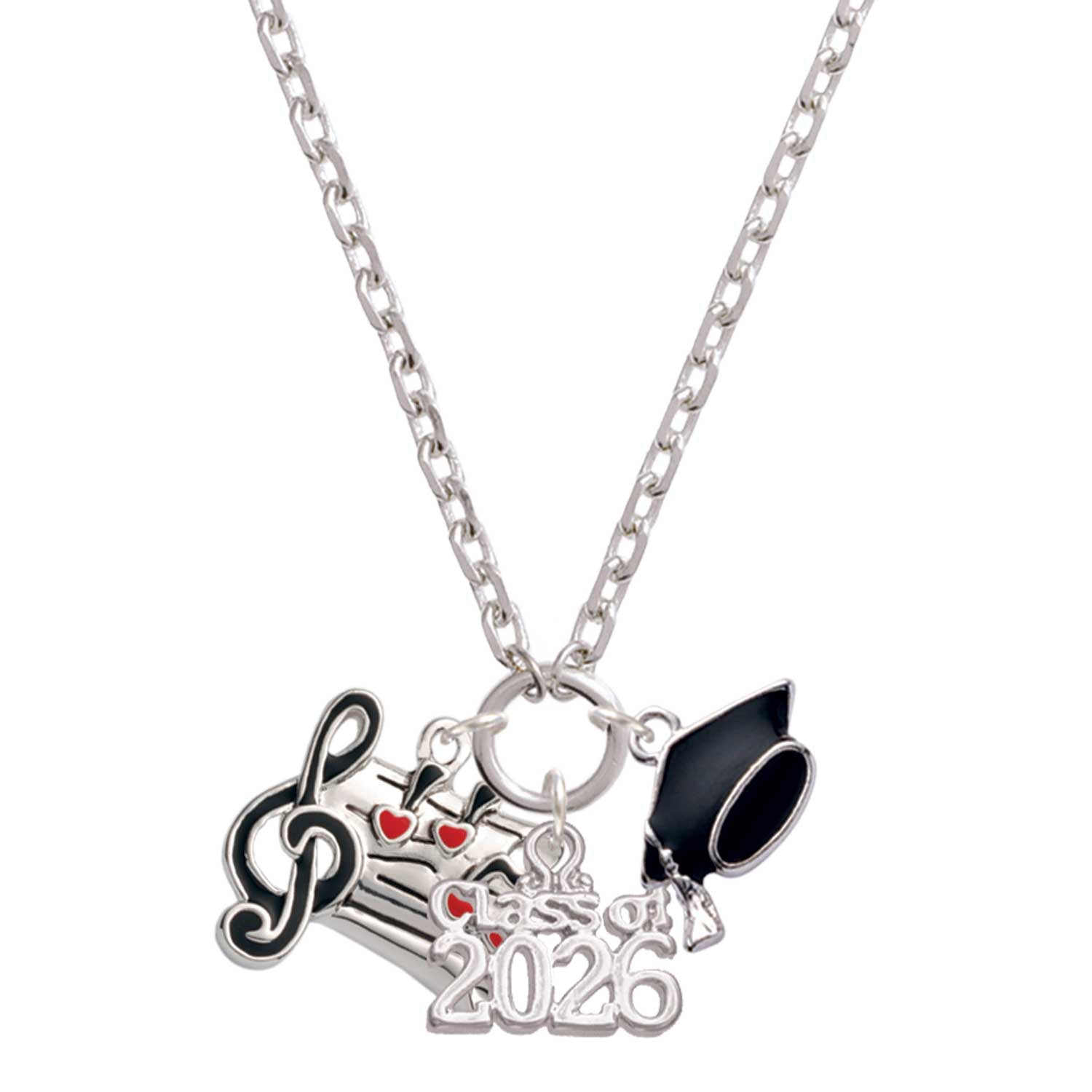 Delight Jewelry Silver-tone Music Sheet with Hearts - Class of 2026 Graduation Zoey Charm Necklace, 28"