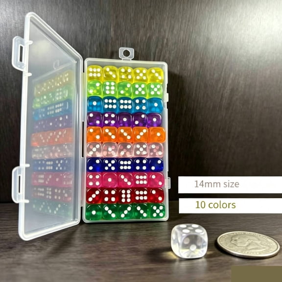 100 PCS Colorful Dice Set, 14mm Six Sided Dice for Board Games, D&D, RPG, Math Teaching, 10 Colors with Storage Box, Standard Game Dice for Parties, Family Game Nights