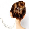 thumbnail image 1 of Punk Hair Cuff Pin Clip 2 Peines Multicapa Borlas Cadenas de perlas artificiales Decorar Pinza para el cabello Sombreros Brim Clips Boho Meatball Head Accesorios TUNC Sencillez, 1 of 5