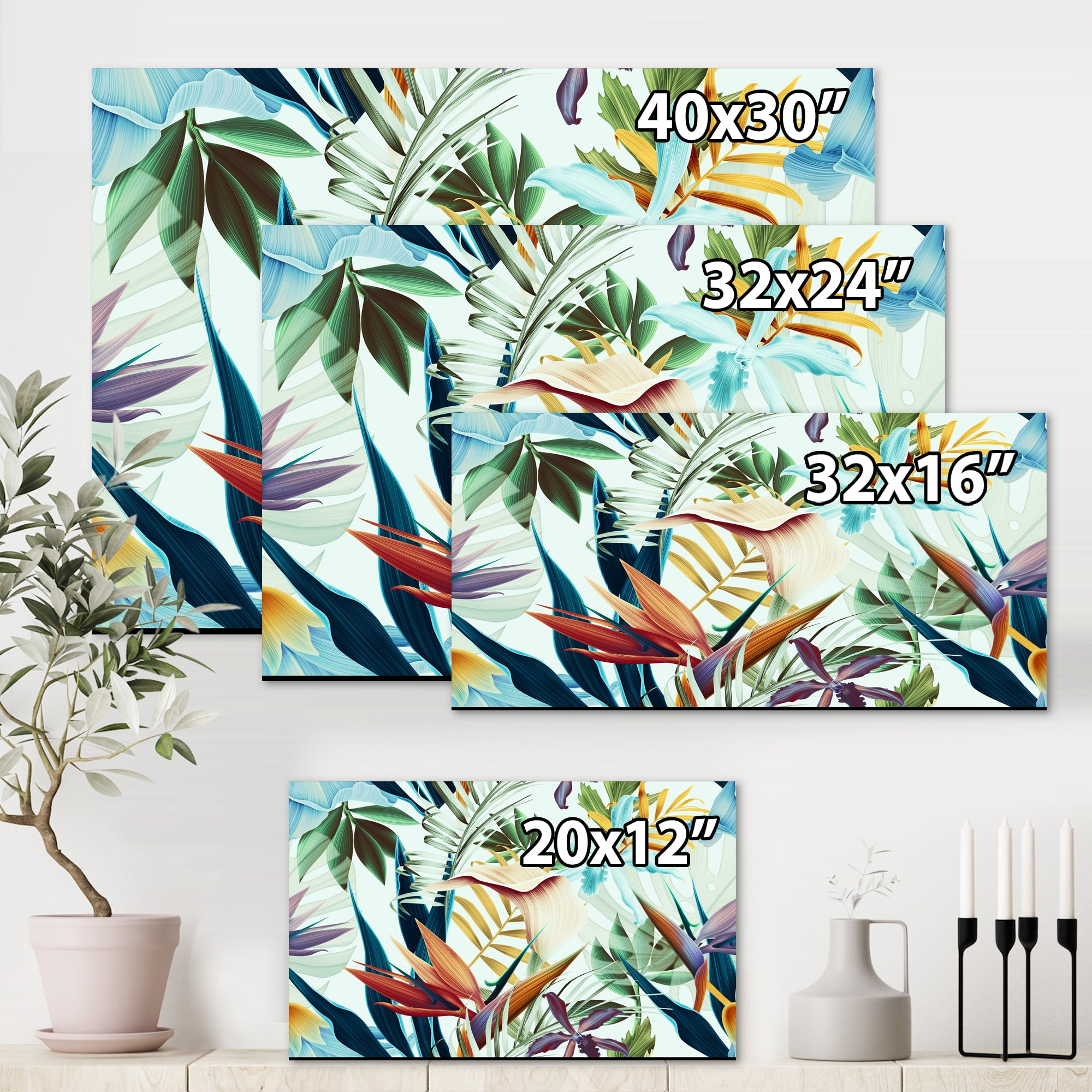 Designart ' VIntage Tropical Flowers I ' Tropical Canvas Wall Art Print