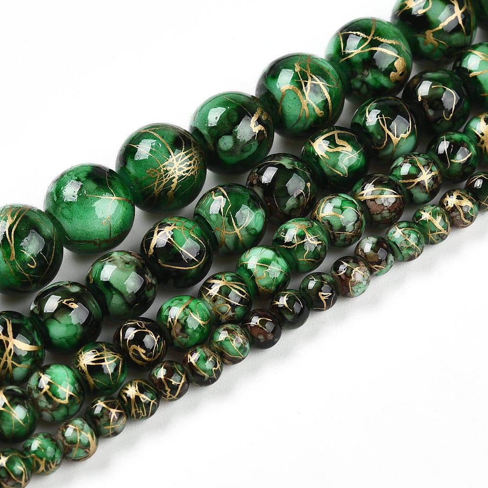 20 Strand Baking Painted Glass Beads Strands Drawbench Style Round Green 10~10.5mm Hole: 1.4mm about 82~85pcs/strand 31.10~32.28 inch