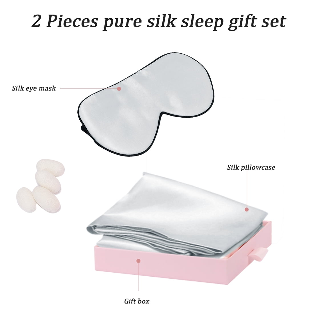 Unique Bargains 19 Momme Silk Pillowcase Eye Cover Set, King, Grey