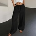 thumbnail image 2 of Womens Cotton Linen Pants Drawstring Waist Straight Leg Lounge Pants for Women Solid Color Slacks with Pockets, 2 of 9
