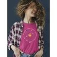 thumbnail image 2 of Galactic Smiley - Cosmic Orbit Emoji Graphic Women's T-shirt, 2 of 4