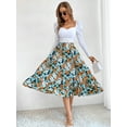 thumbnail image 3 of Gartered High Waist Floral Print Midi Skirt Below Knee Length, 3 of 3