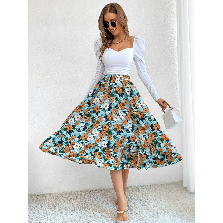 Knee length top floral midi skirt