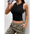 thumbnail image 5 of Women'S Cut Out Ruched Backless Cropped Tank Tops Slim Fit Scoop Neck Sleeveless Solid Tank Black L, 5 of 9