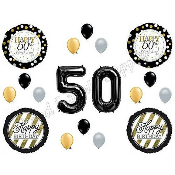 50th Fifty Happy Birthday Party Balloons Decoration Supplies Over The Hill Black