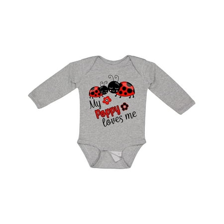 

Inktastic My Poppy Loves Me with Cute Ladybugs Gift Baby Boy or Baby Girl Long Sleeve Bodysuit